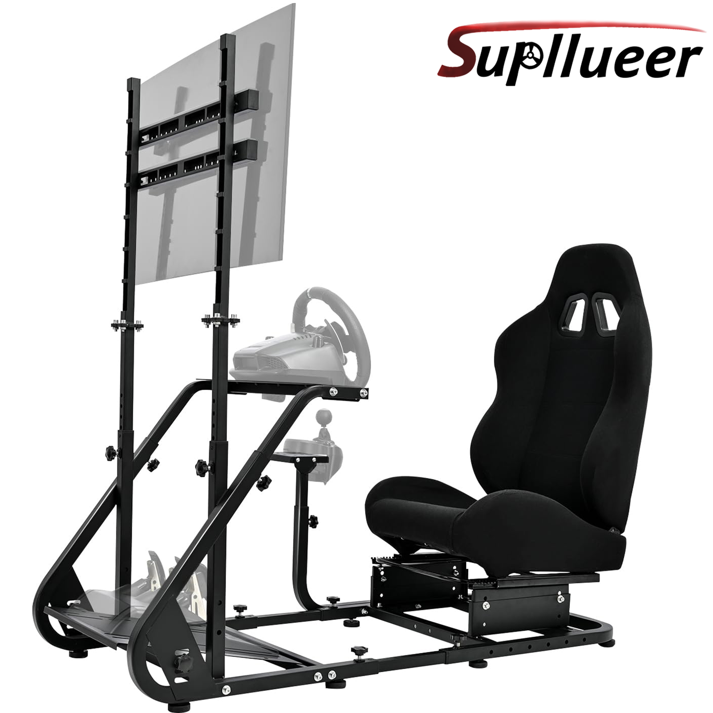Supllueer G29 Racing Simulator Cockpit Stand with Seat & TV Stand Fit Logitech