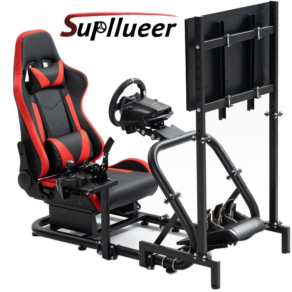 Supllueer Racing Sim Cockpit with Seat & Monitor Stand Fit Logitech G920 G923