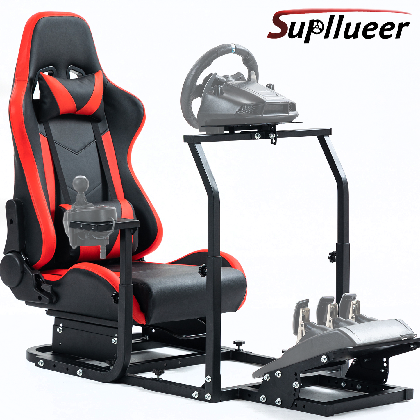 Supllueer Racing Simulator Cockpit Stand with Red Seat Fit Logitech G920 G923