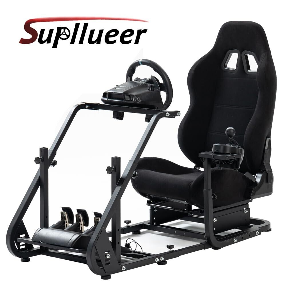 Supllueer Racing Simulator Cockpit Stand with Black Seat Fits Logitech G29 G920