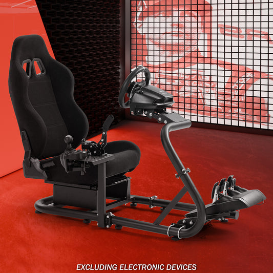 Supllueer Racing Simulator Cockpit Stable Round Tube Single Arm With Black Seat Fits For Logitech Thrustmaster PXN Fanatec.Excluding electronic devices