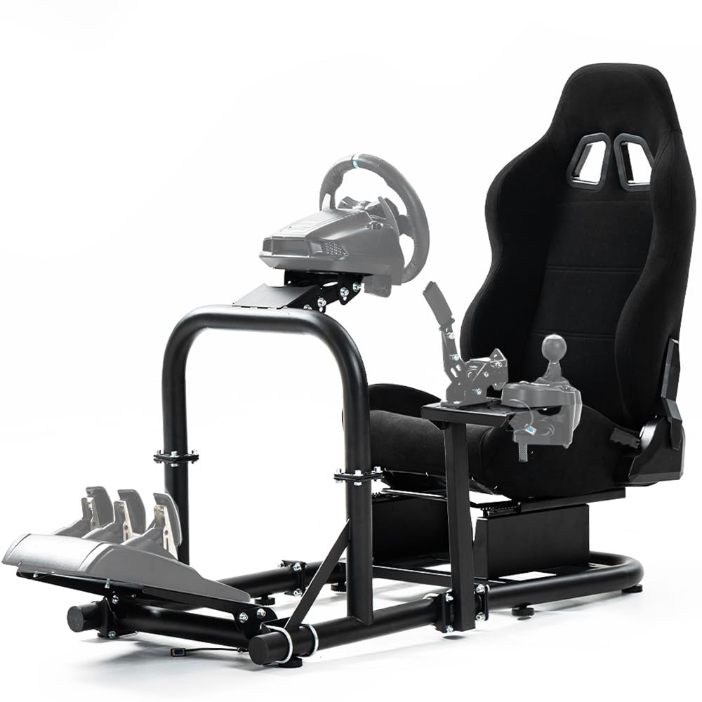 Supllueer Racing Simulator Cockpit Stand with Black Seat fit Logitech G29 G923