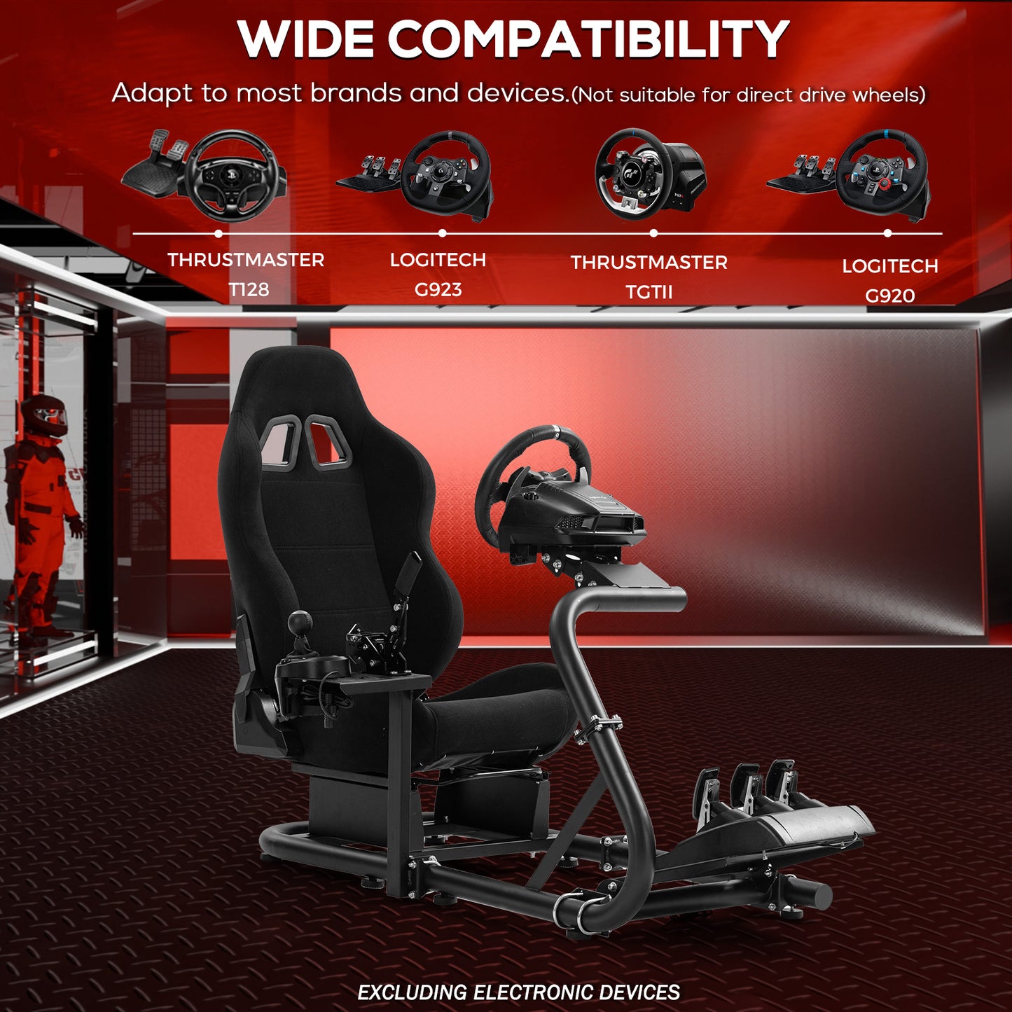 Supllueer Racing Simulator Cockpit Stable Round Tube Single Arm With Black Seat Fits For Logitech Thrustmaster PXN Fanatec.Excluding electronic devices