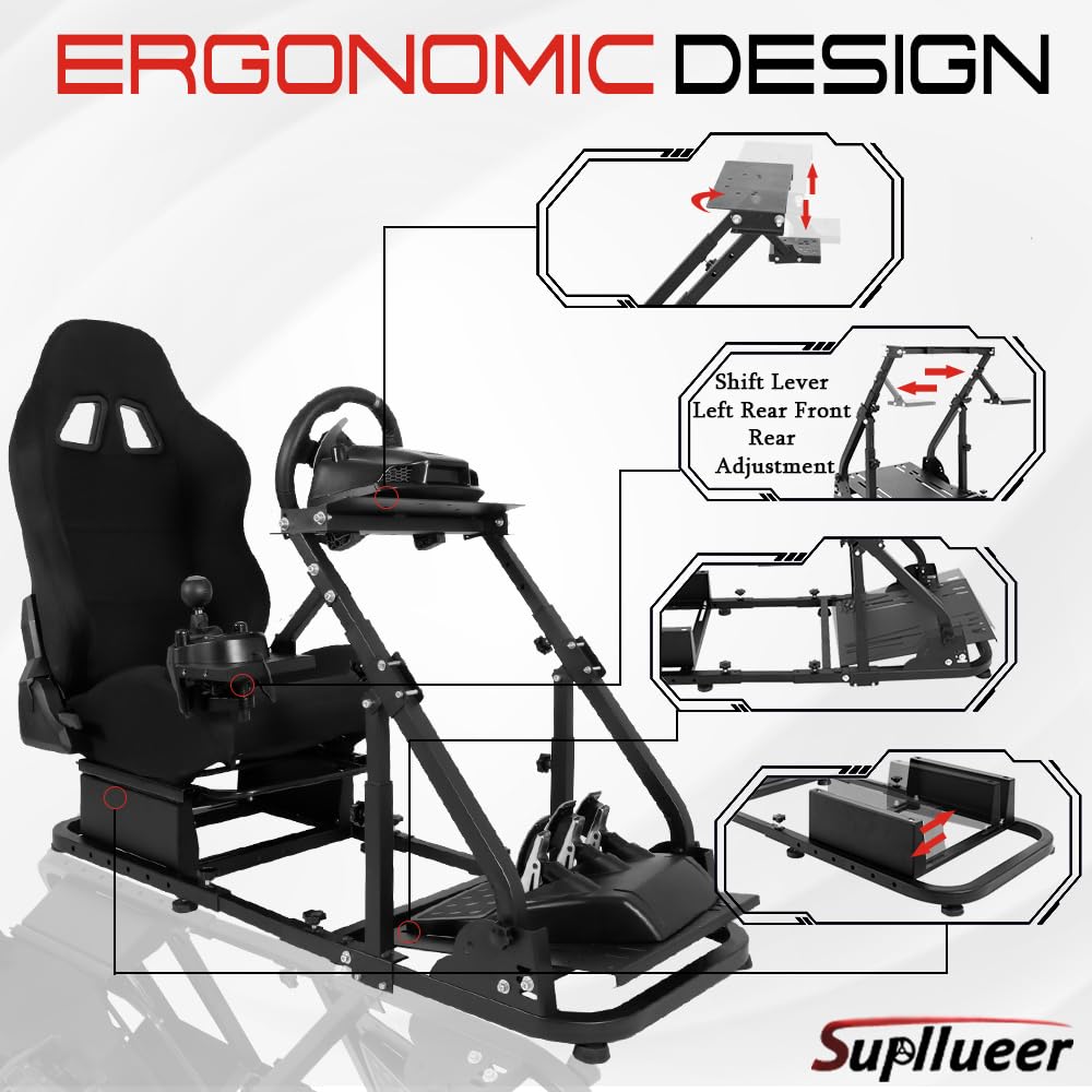 Supllueer G29 Racing Simulator Cockpit with Black Seat Fit Logitech G923 G920
