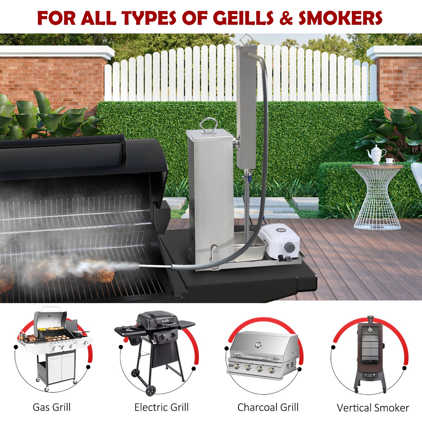 Supllueer Silver Electric Cold Smoke Generator, 10 Hour Long Smoking, Portable BBQ Smoker Accessory for Outdoor Grilling, Meat & Vegetables