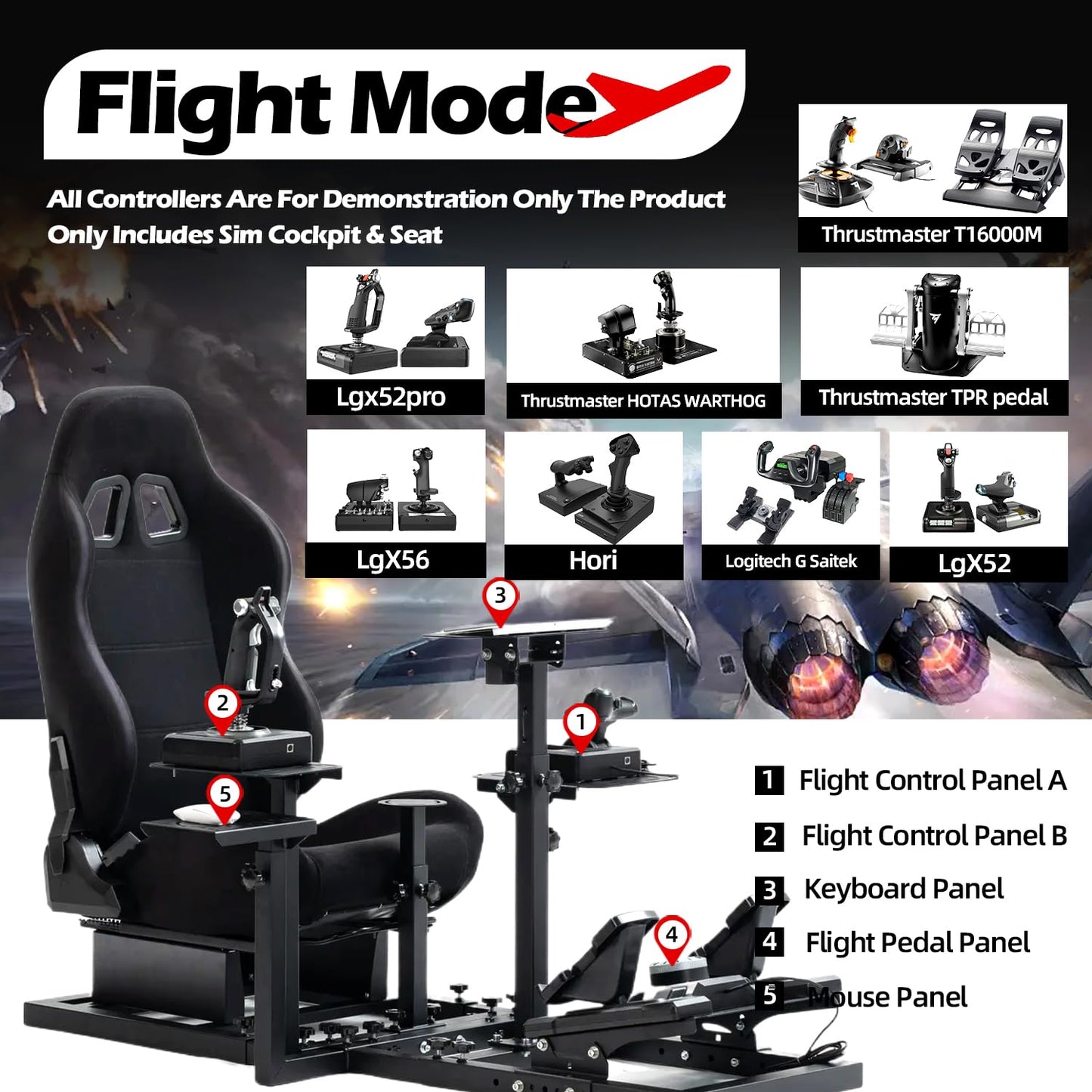 Supllueer Flight Racing Simulation Cockpit with Black Seat fit Logitech G29 X52