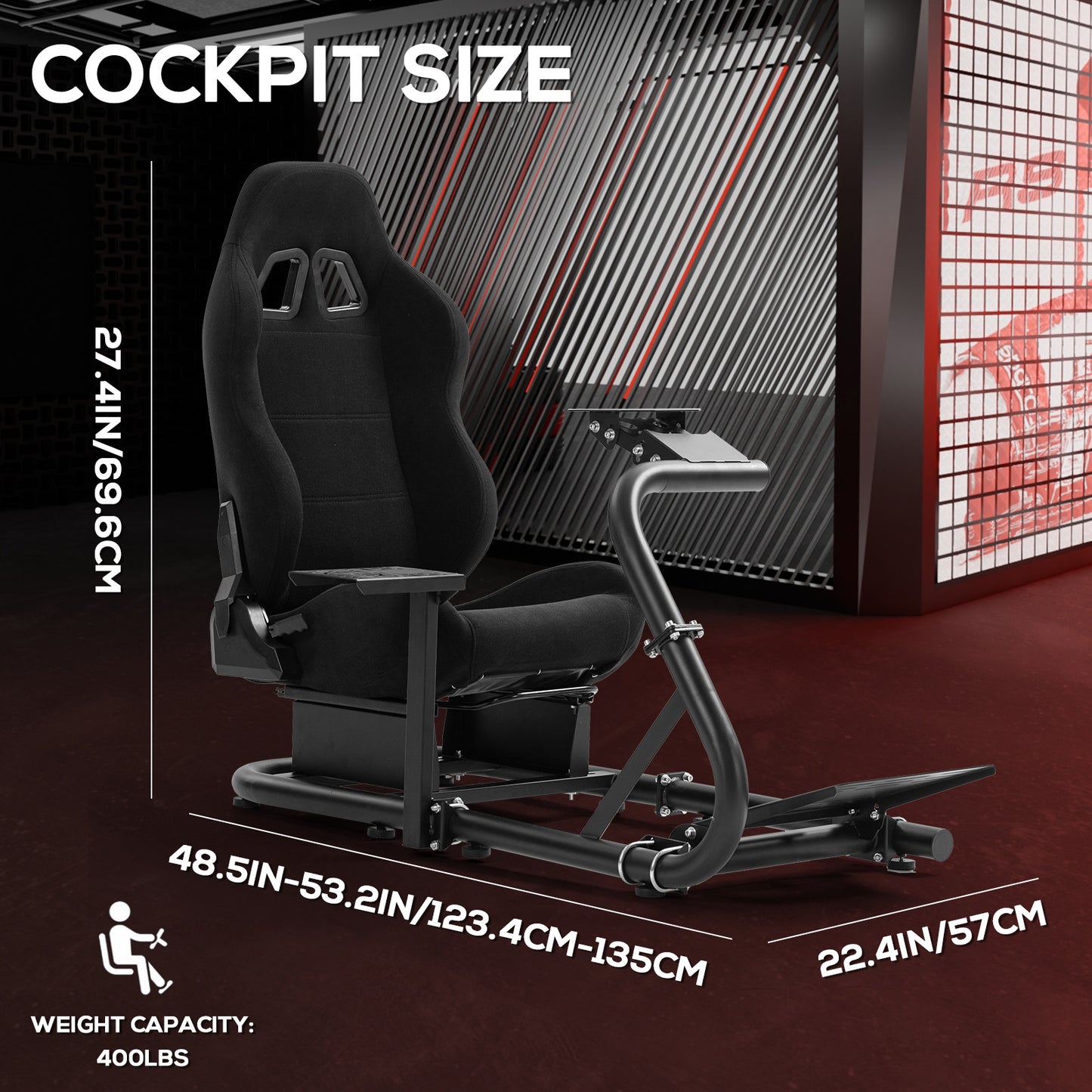 Supllueer Racing Simulator Cockpit Stable Round Tube Single Arm With Black Seat Fits For Logitech Thrustmaster PXN Fanatec.Excluding electronic devices
