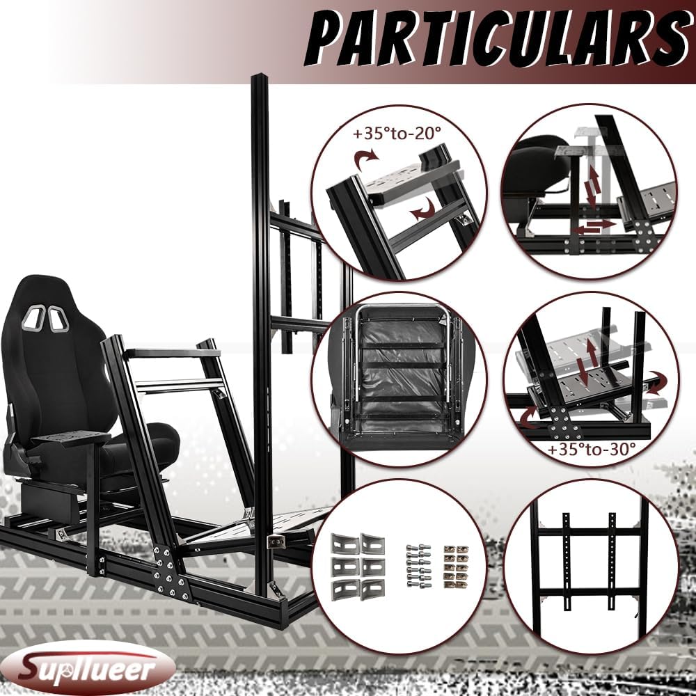 Supllueer Racing Simulator Cockpit with Monitor Stand Racing Seat fit for Logitech GPRO