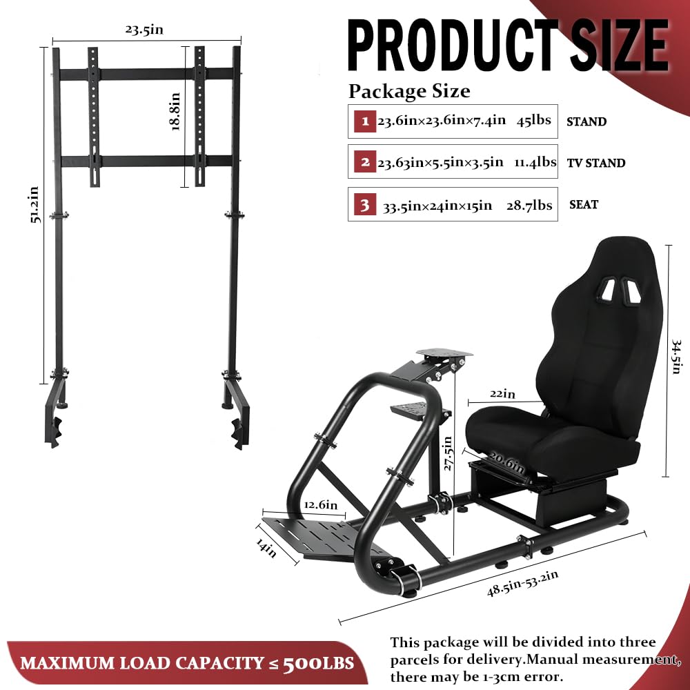Supllueer Racing Sim Cockpit with Seat & Monitor Stand Fit Logitech G920 G923