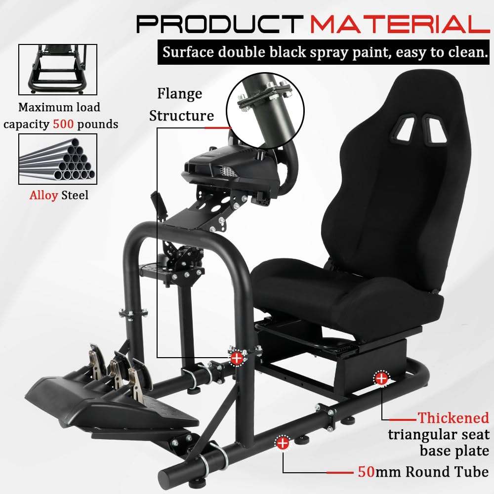 Supllueer Racing Simulator Cockpit Stand with Black Seat fit Logitech G29 G923