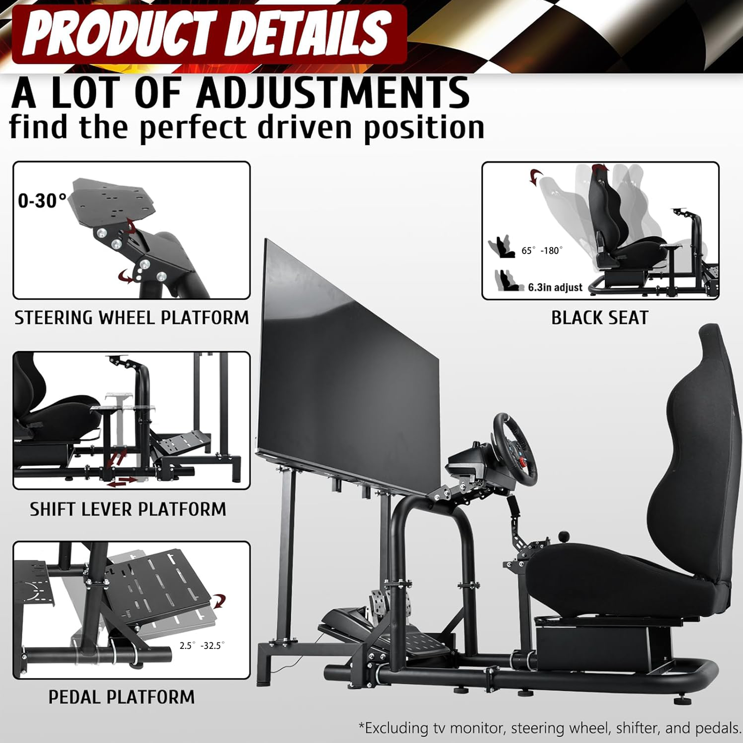 Supllueer Racing Simulator Cockpit with Seat and Monitor Mount Fit Logitech G920 G923
