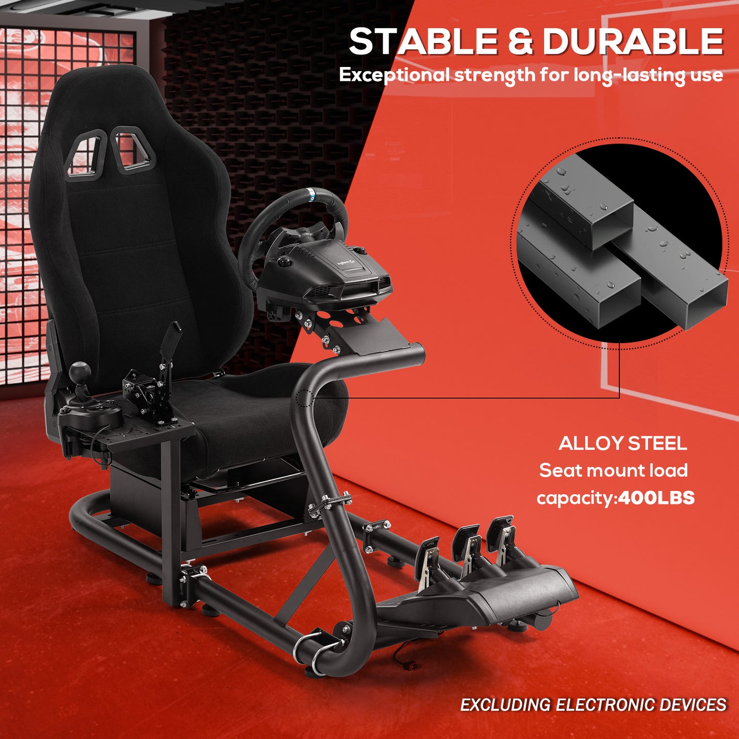 Supllueer Racing Simulator Cockpit Stable Round Tube Single Arm With Black Seat Fits For Logitech Thrustmaster PXN Fanatec.Excluding electronic devices