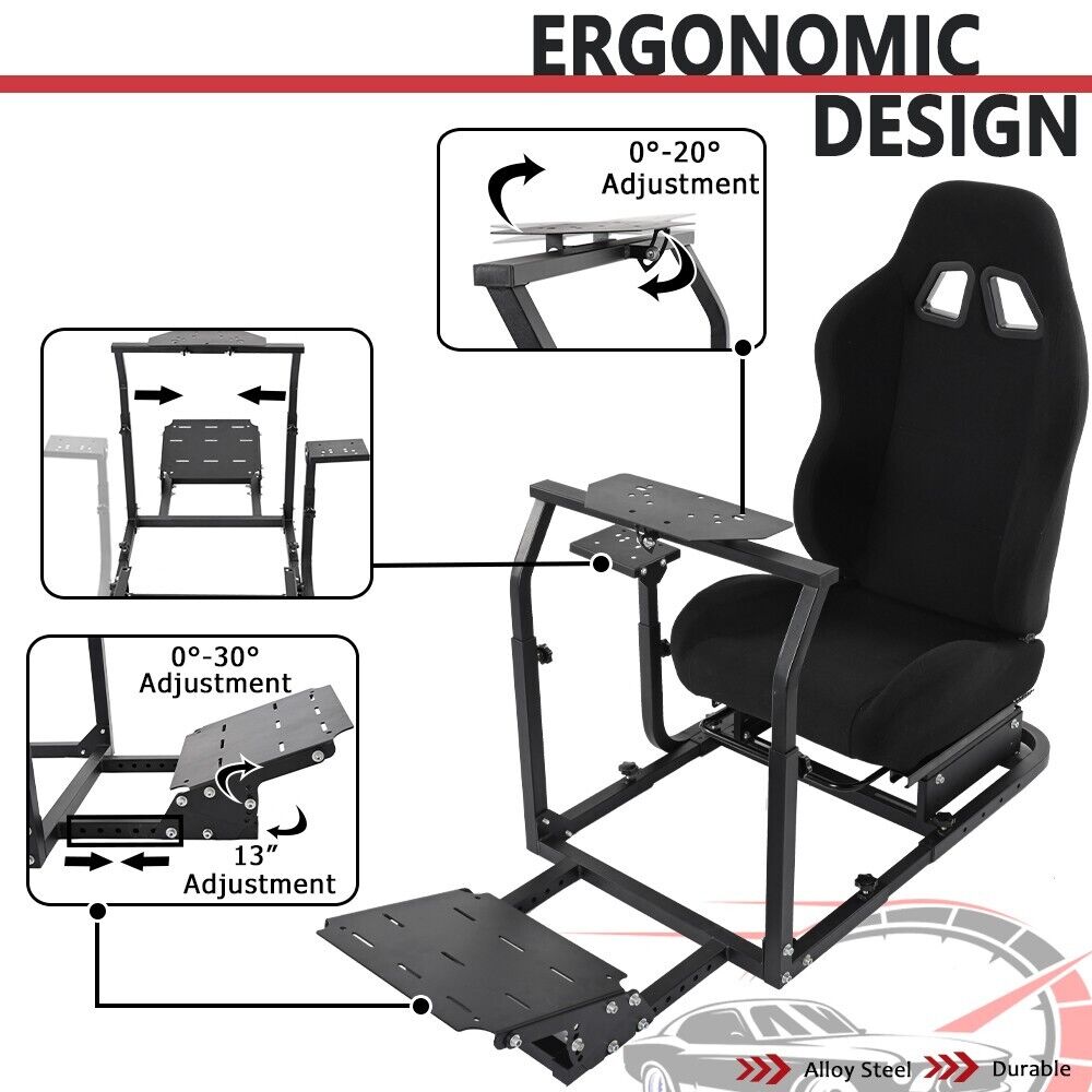 Supllueer Racing Simulator Cockpit Stand with Black Seat Fit Logitech G29 G920