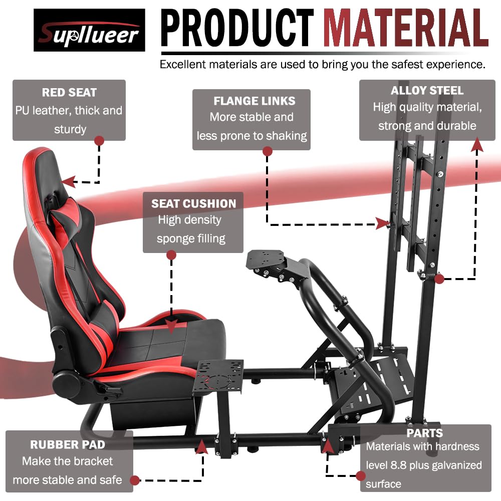 Supllueer Racing Sim Cockpit with Seat & Monitor Stand Fit Logitech G920 G923