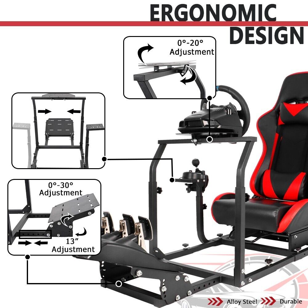 Supllueer Racing Simulator Cockpit Stand with Red Seat Fit Logitech G920 G923