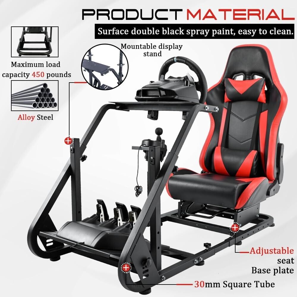Supllueer Racing Simulator Cockpit Stand with Red Seat fit Logitech G920 G29