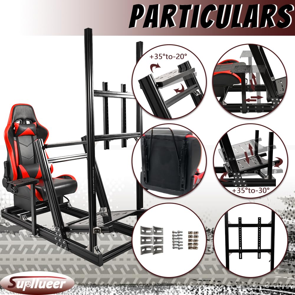 Supllueer Racing F1 Simulator Cockpit with Monitor Stand Racing Seat Fit Logitech