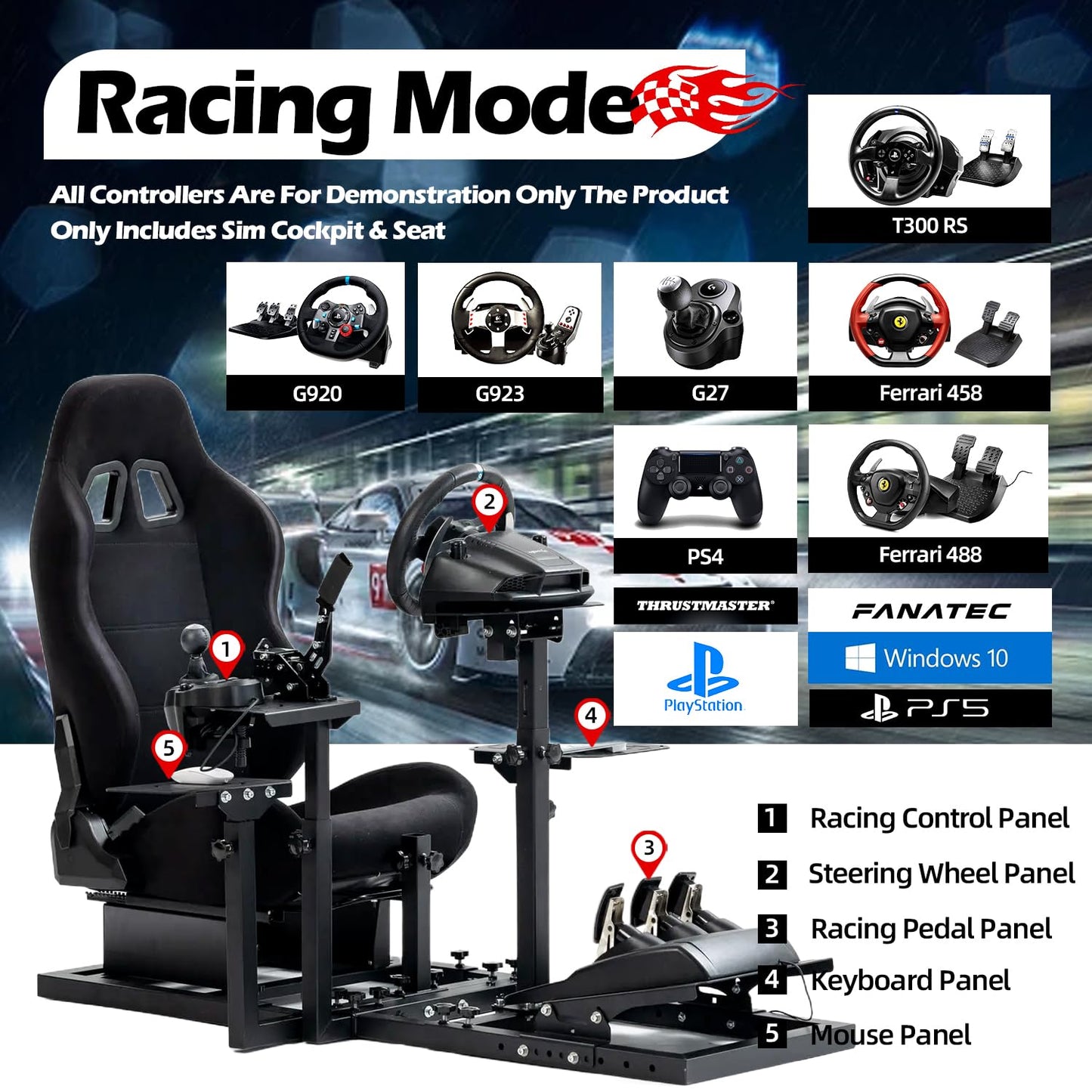 Supllueer Flight Racing Simulation Cockpit with Black Seat fit Logitech G29 X52