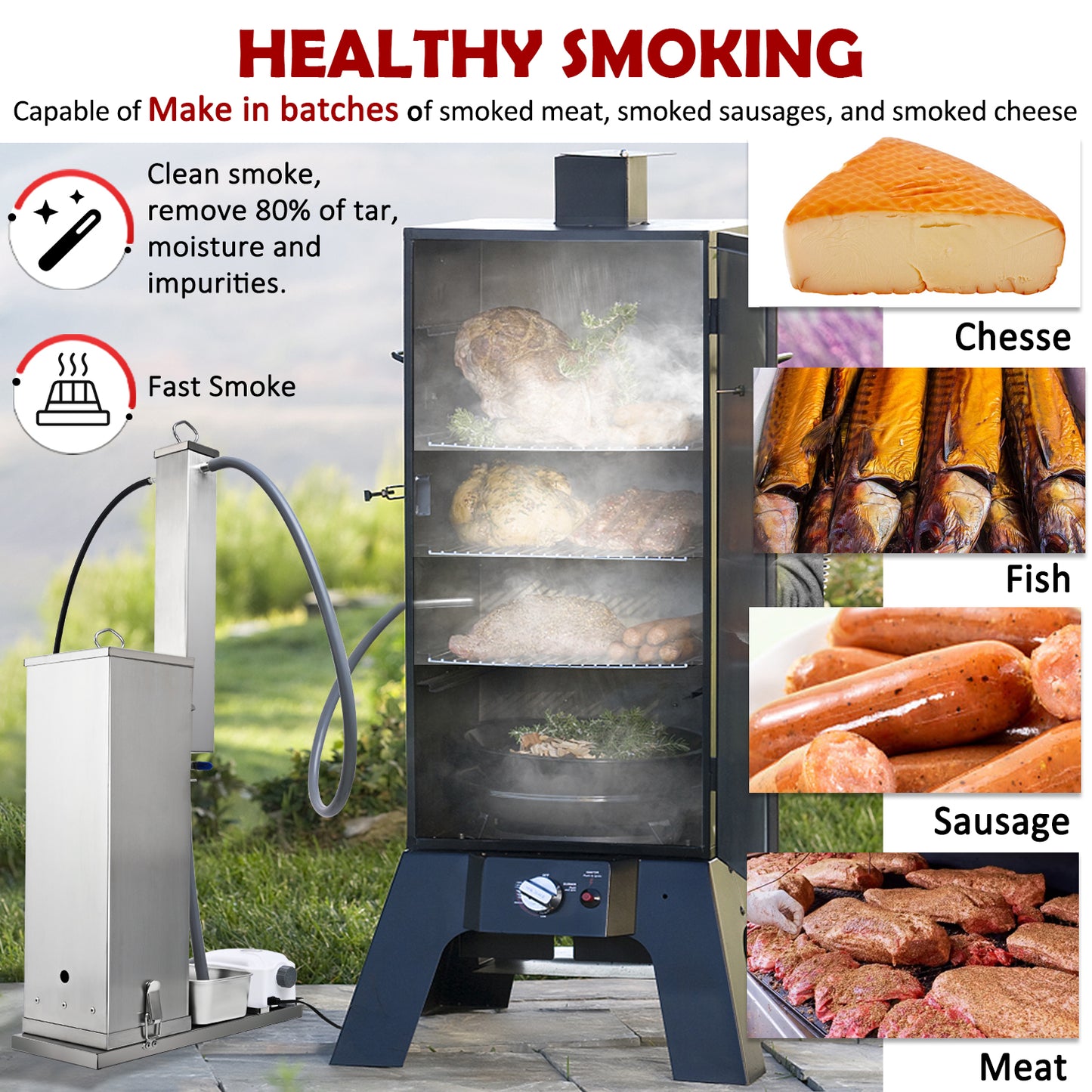 Supllueer Silver Electric Cold Smoke Generator, 10 Hour Long Smoking, Portable BBQ Smoker Accessory for Outdoor Grilling, Meat & Vegetables