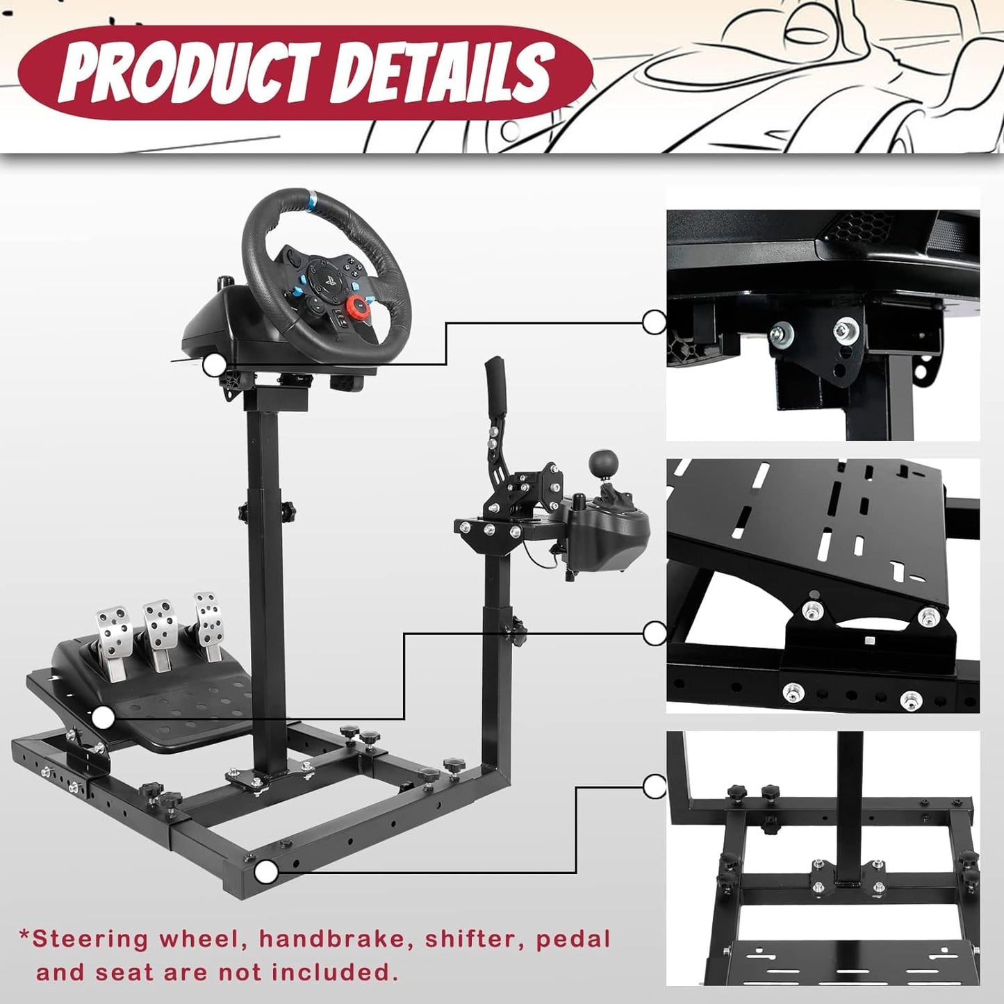 Supllueer Racing Wheel Stand Fit for Logitech G920 G923 G29 Thrustmaster T300RS