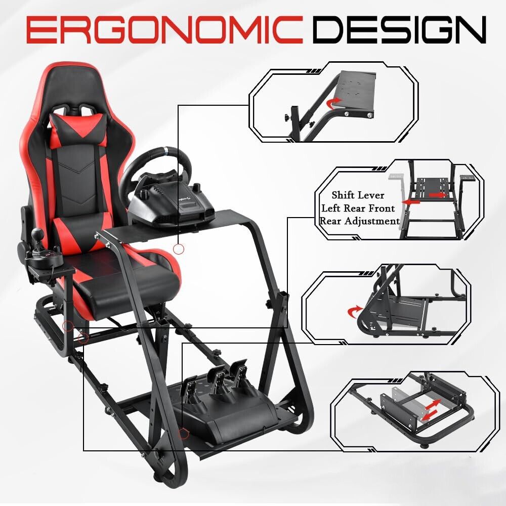 Supllueer Racing Simulator Cockpit Stand with Red Seat fit Logitech G920 G29