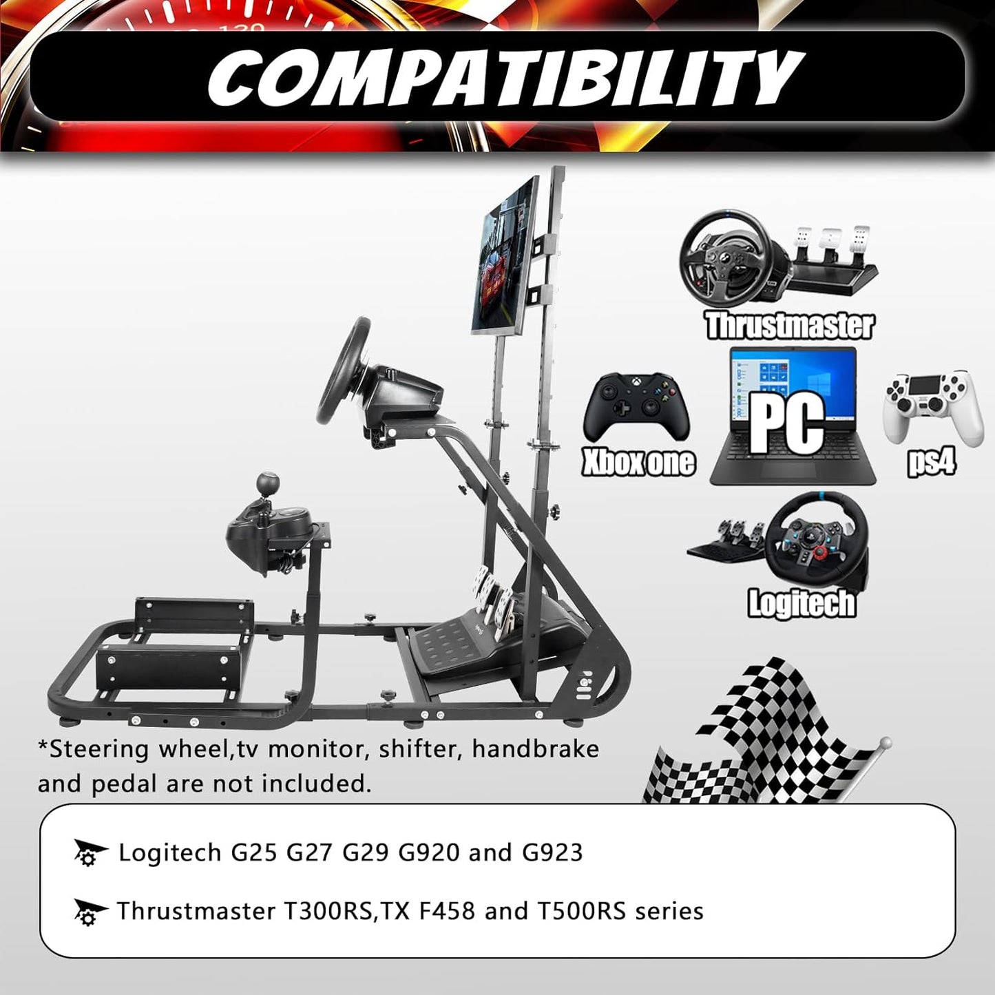 Supllueer G29 Racing Simulator Cockpit Stand with TV Stand Fit Logitech G923