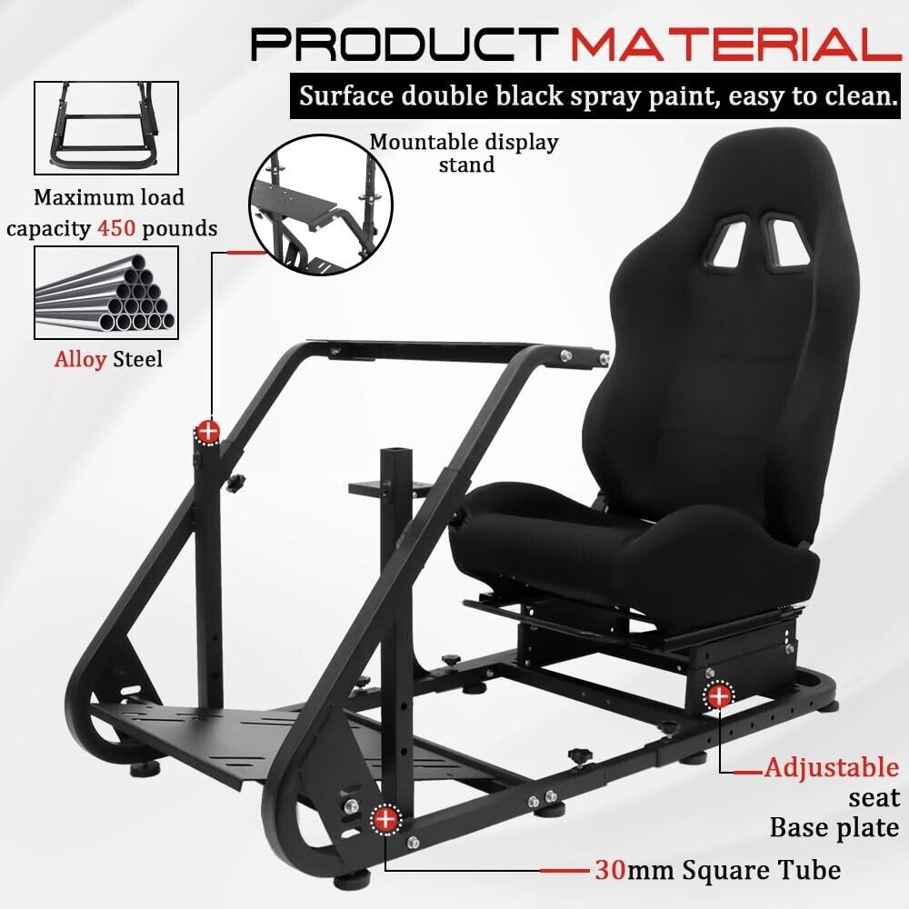 Supllueer Racing Simulator Cockpit Stand with Black Seat Fits Logitech G29 G920