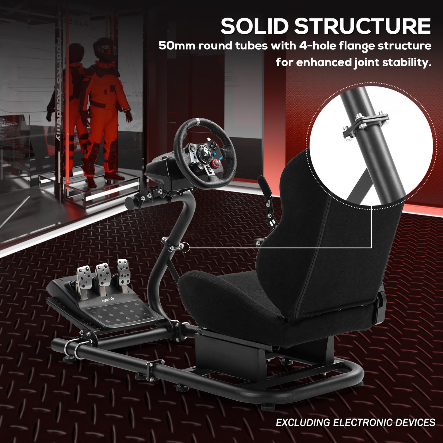 Supllueer Racing Simulator Cockpit Stable Round Tube Single Arm With Black Seat Fits For Logitech Thrustmaster PXN Fanatec.Excluding electronic devices