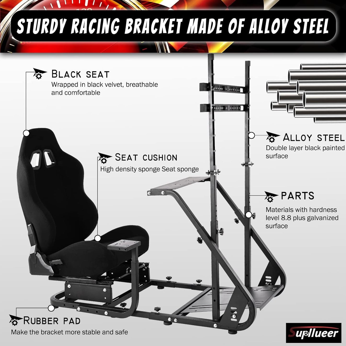 Supllueer G29 Racing Simulator Cockpit Stand with Seat & TV Stand Fit Logitech
