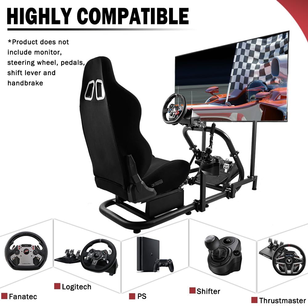 Supllueer Racing Sim Cockpit with Seat & Monitor Stand Fit Logitech G920 G923