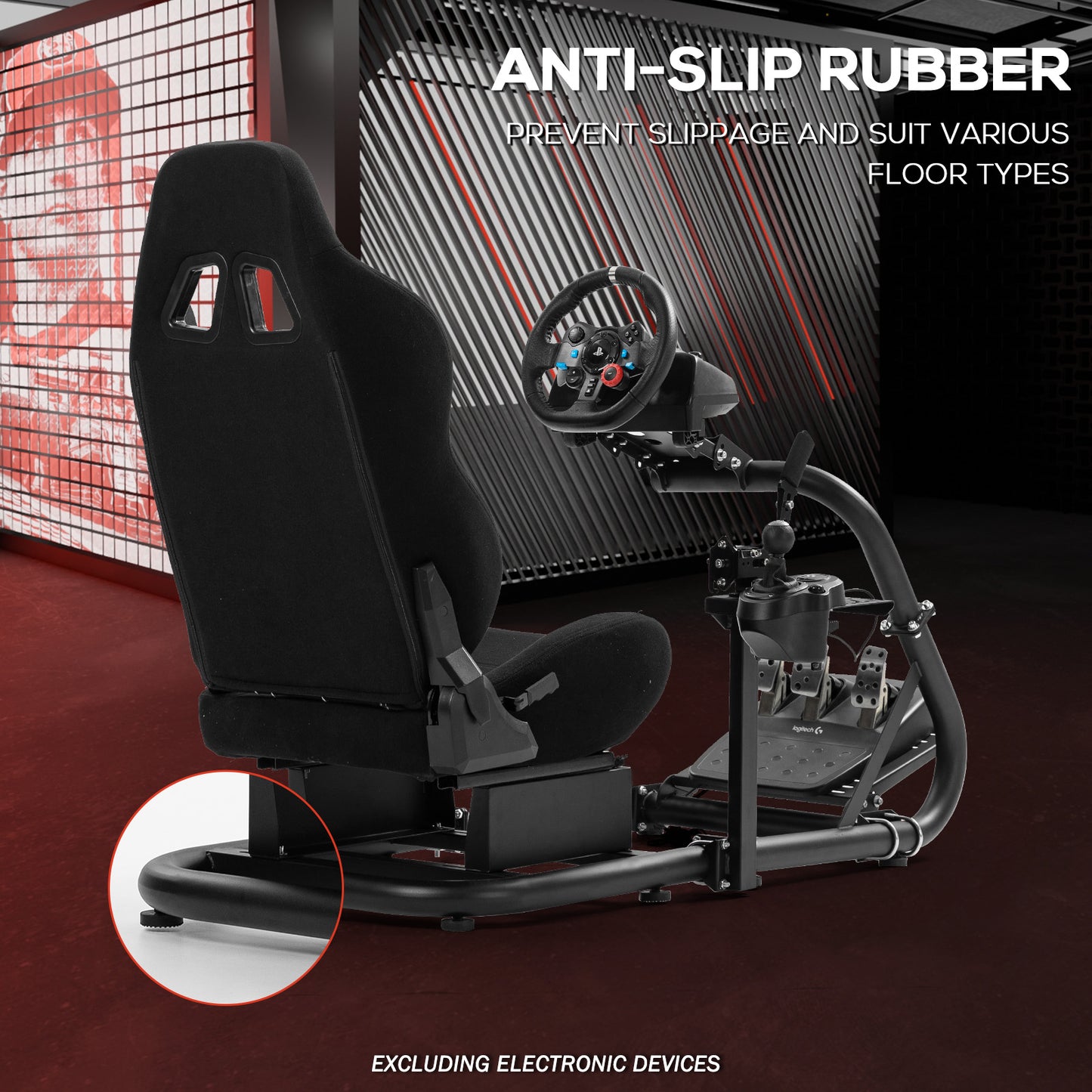 Supllueer Racing Simulator Cockpit Stable Round Tube Single Arm With Black Seat Fits For Logitech Thrustmaster PXN Fanatec.Excluding electronic devices