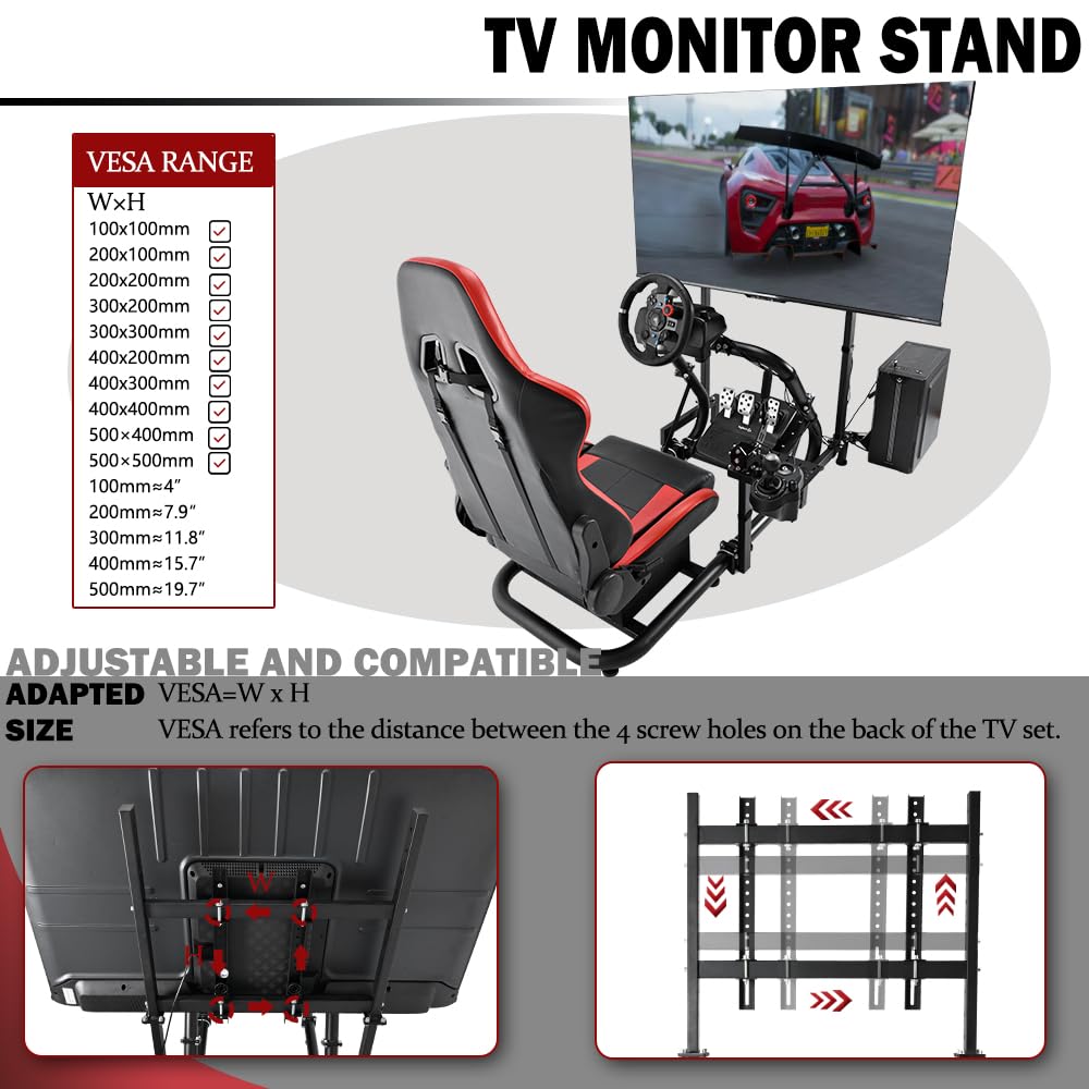 Supllueer Racing Sim Cockpit with Seat & Monitor Stand Fit Logitech G920 G923