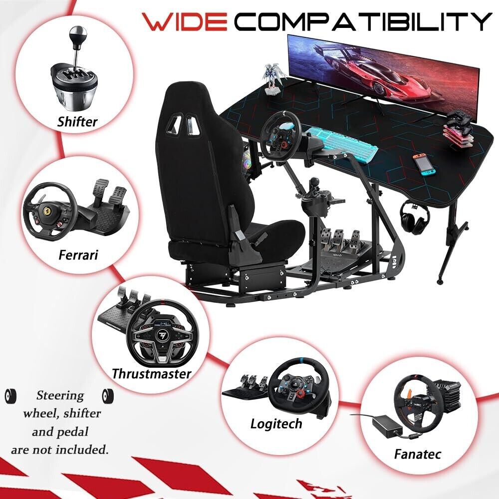 Supllueer Racing Simulator Cockpit Stand with Black Seat Fits Logitech G29 G920