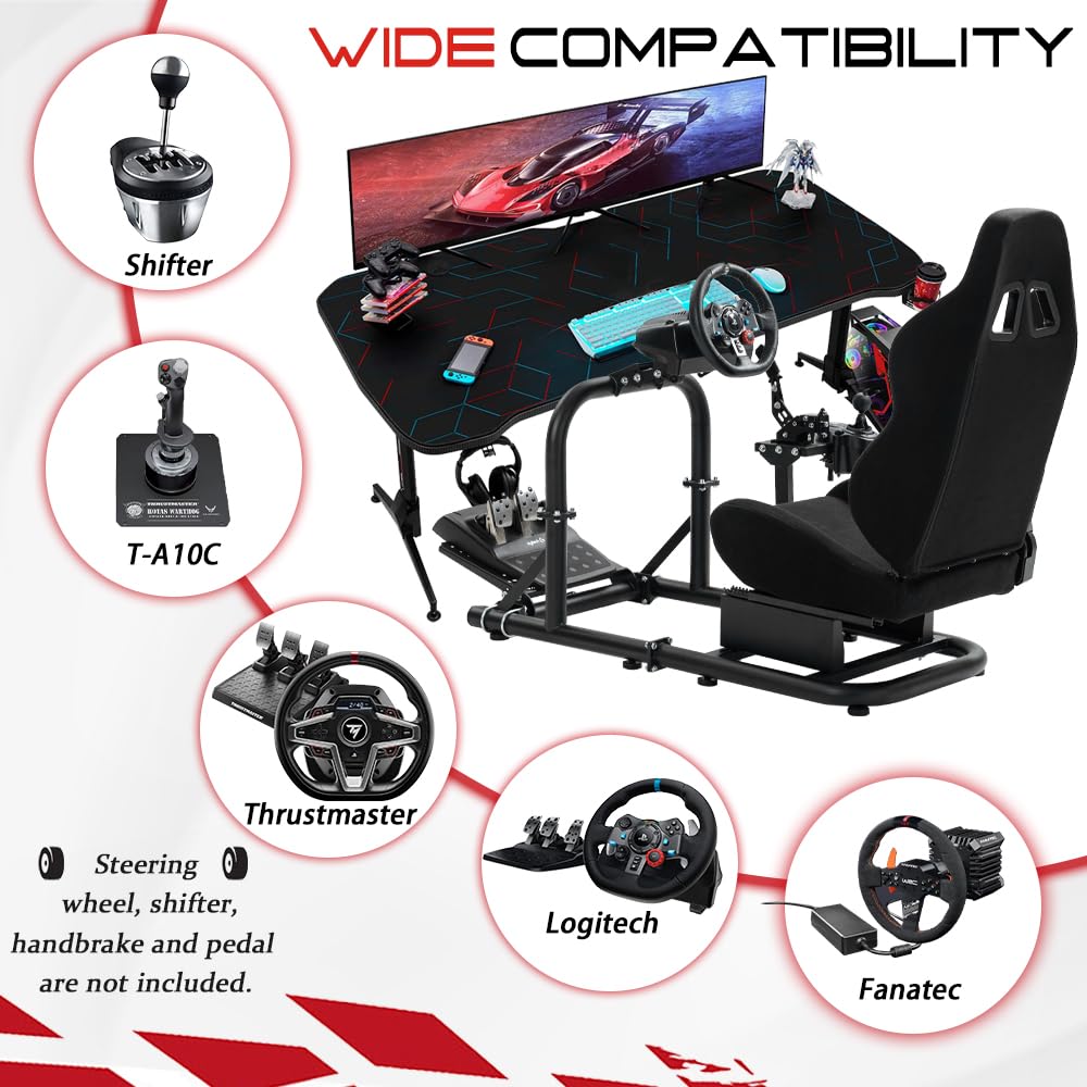 Supllueer Racing Simulator Cockpit Stand with Black Seat fit Logitech G29 G923