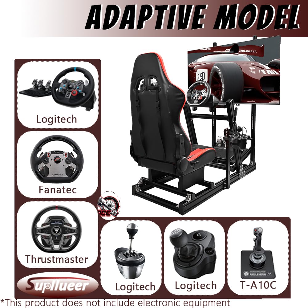 Supllueer Racing F1 Simulator Cockpit with Monitor Stand Racing Seat Fit Logitech