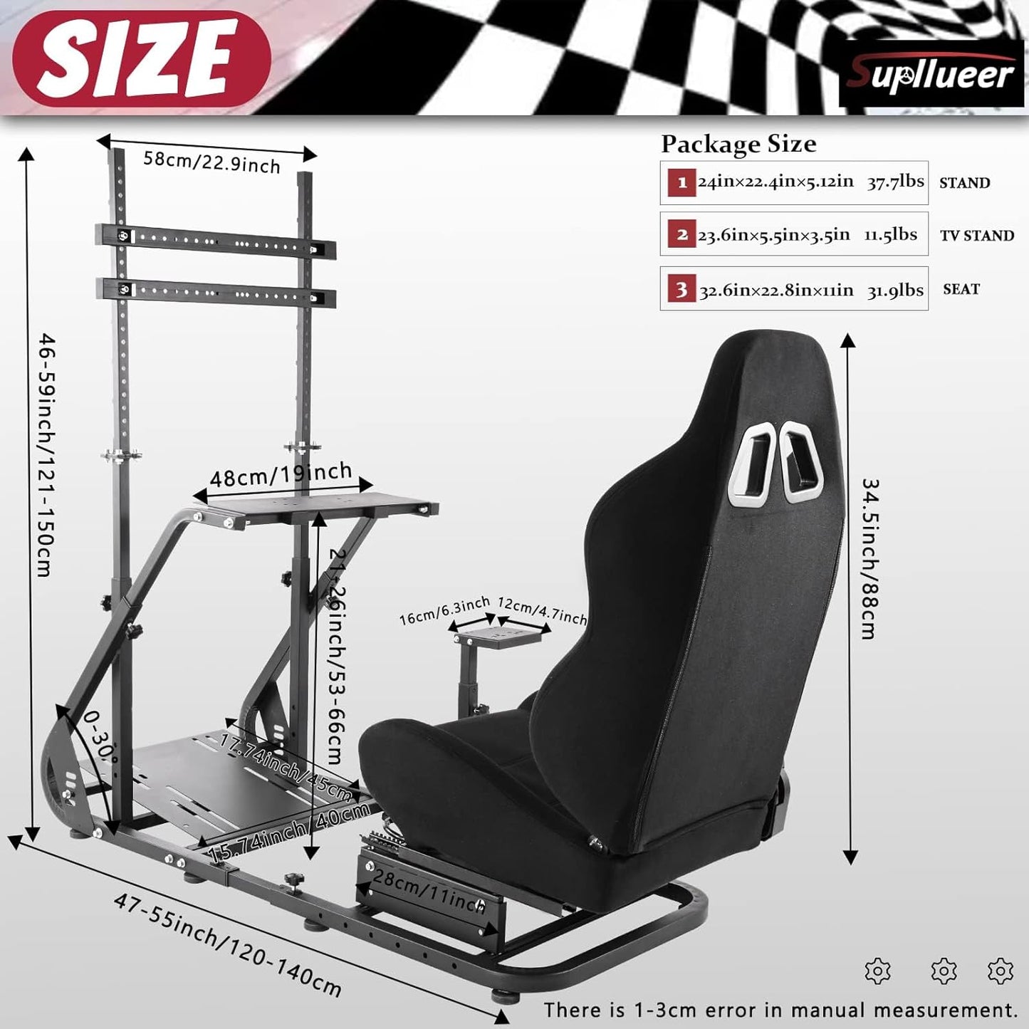 Supllueer G29 Racing Simulator Cockpit Stand with Seat & TV Stand Fit Logitech