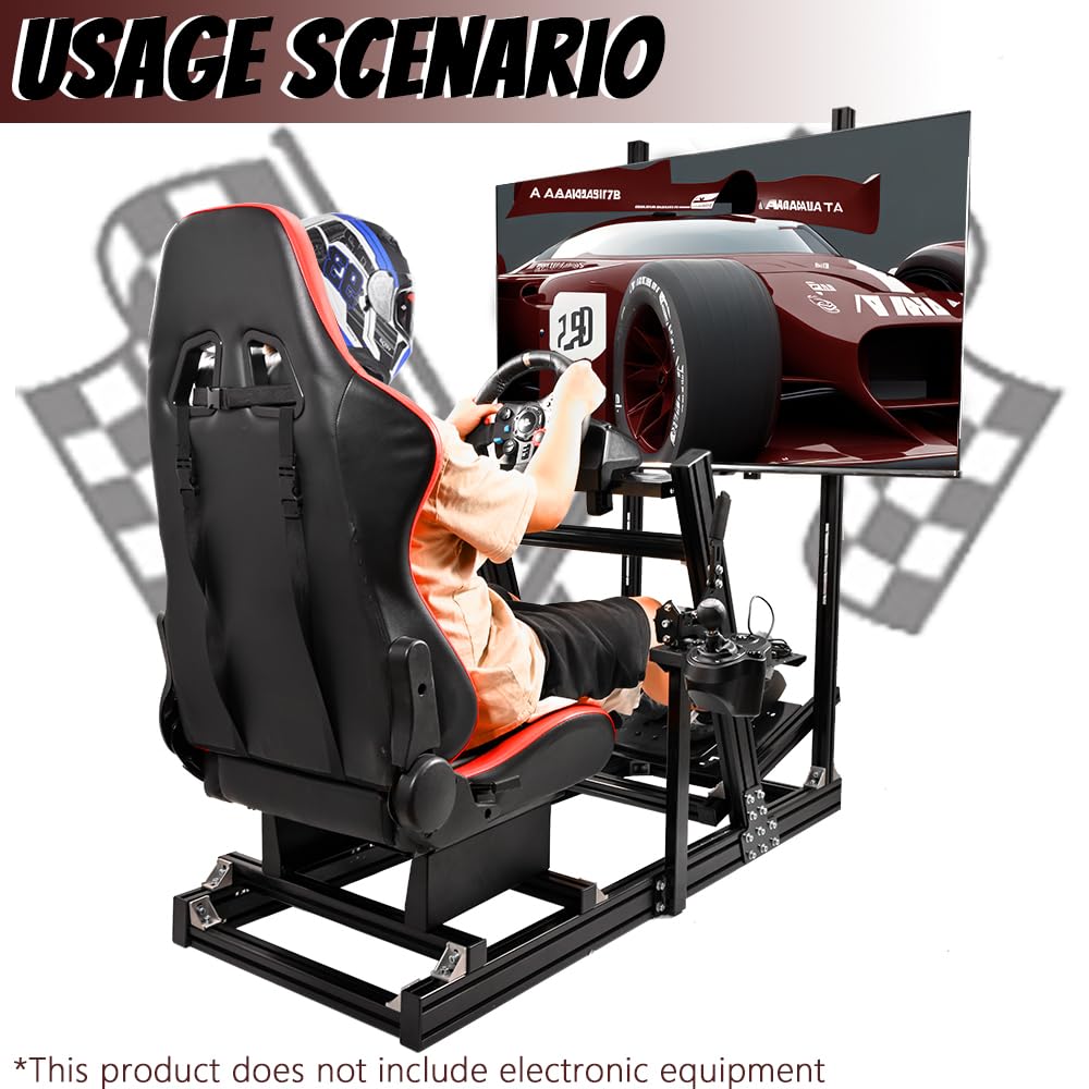 Supllueer Racing F1 Simulator Cockpit with Monitor Stand Racing Seat Fit Logitech