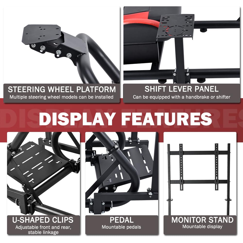 Supllueer Racing Sim Cockpit with Seat & Monitor Stand Fit Logitech G920 G923