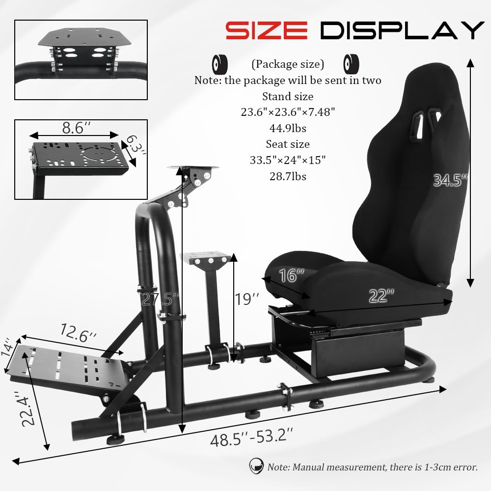 Supllueer Racing Simulator Cockpit Stand with Black Seat fit Logitech G29 G923