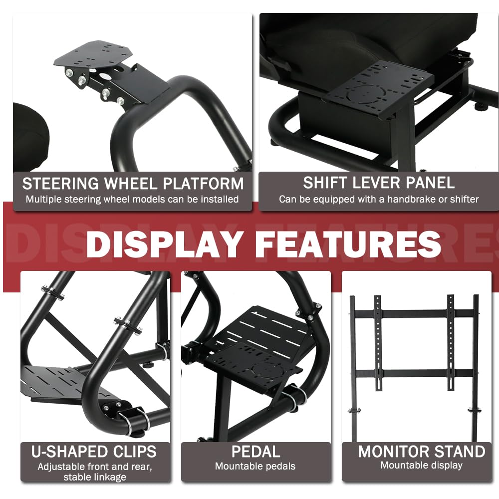 Supllueer Racing Sim Cockpit with Seat & Monitor Stand Fit Logitech G920 G923