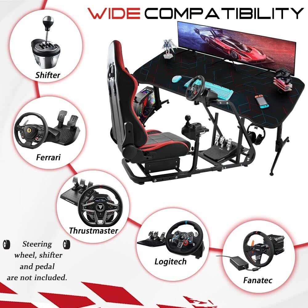 Supllueer Racing Simulator Cockpit Stand with Red Seat fit Logitech G920 G29