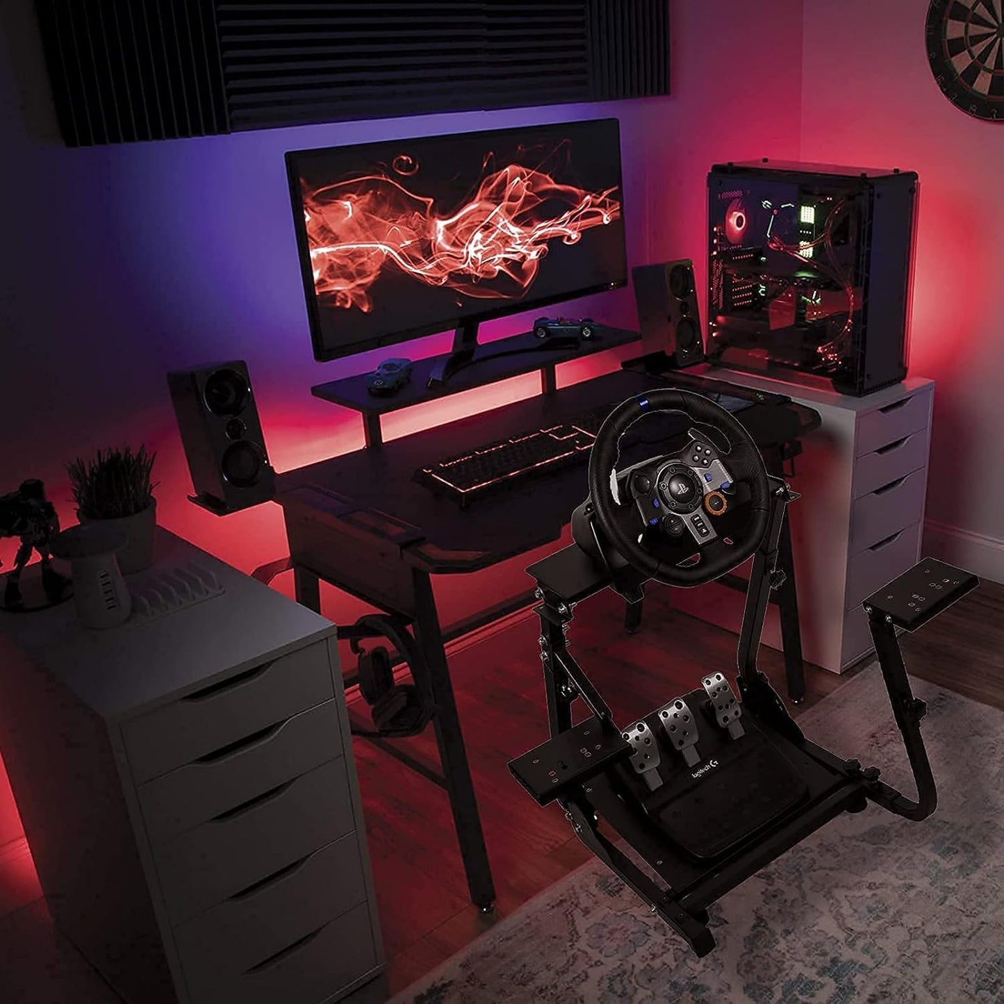 Supllueer Racing Wheel Stand Steering Wheel Stand with 2 Shifter Mount
