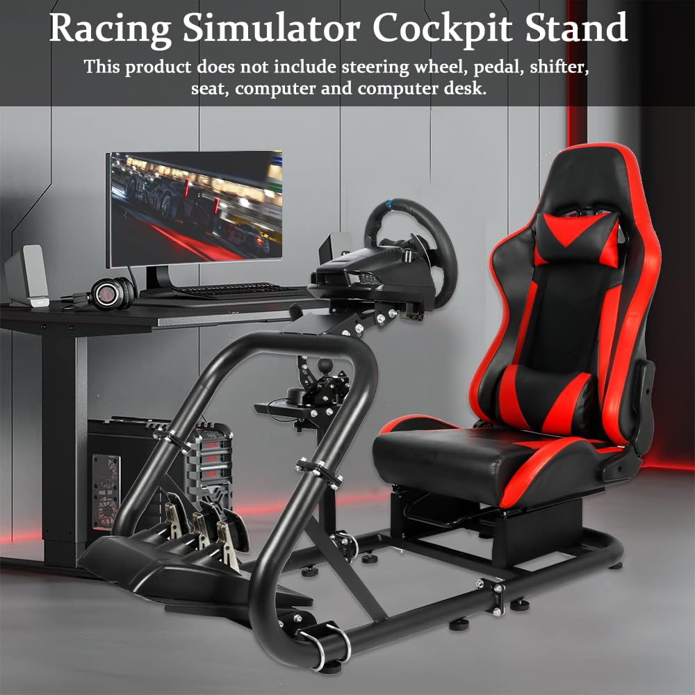Supllueer Racing Simulator Cockpit Stand with Red Seat Fits Logitech G29 G923