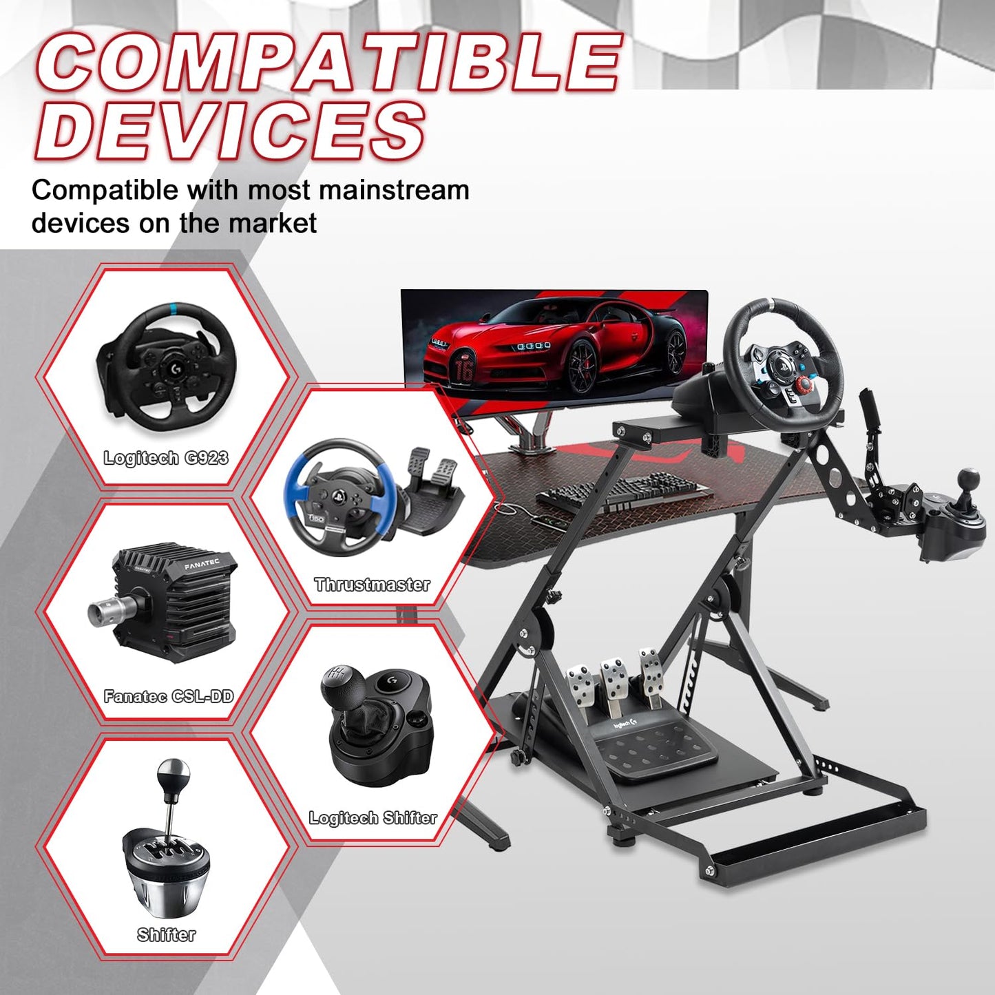Supllueer X Shape Adjustable Steering Wheel Stand with Fixed Slot Fit for Logitech
