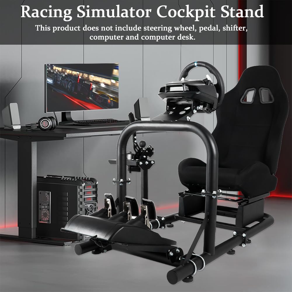 Supllueer Racing Simulator Cockpit Stand with Black Seat fit Logitech G29 G923