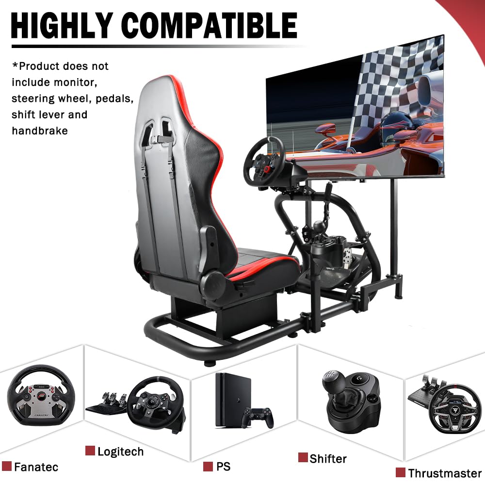Supllueer Racing Simulator Cockpit With Seat & Monitor Stand - Fits Logitech, Thrustmaster, All Consoles