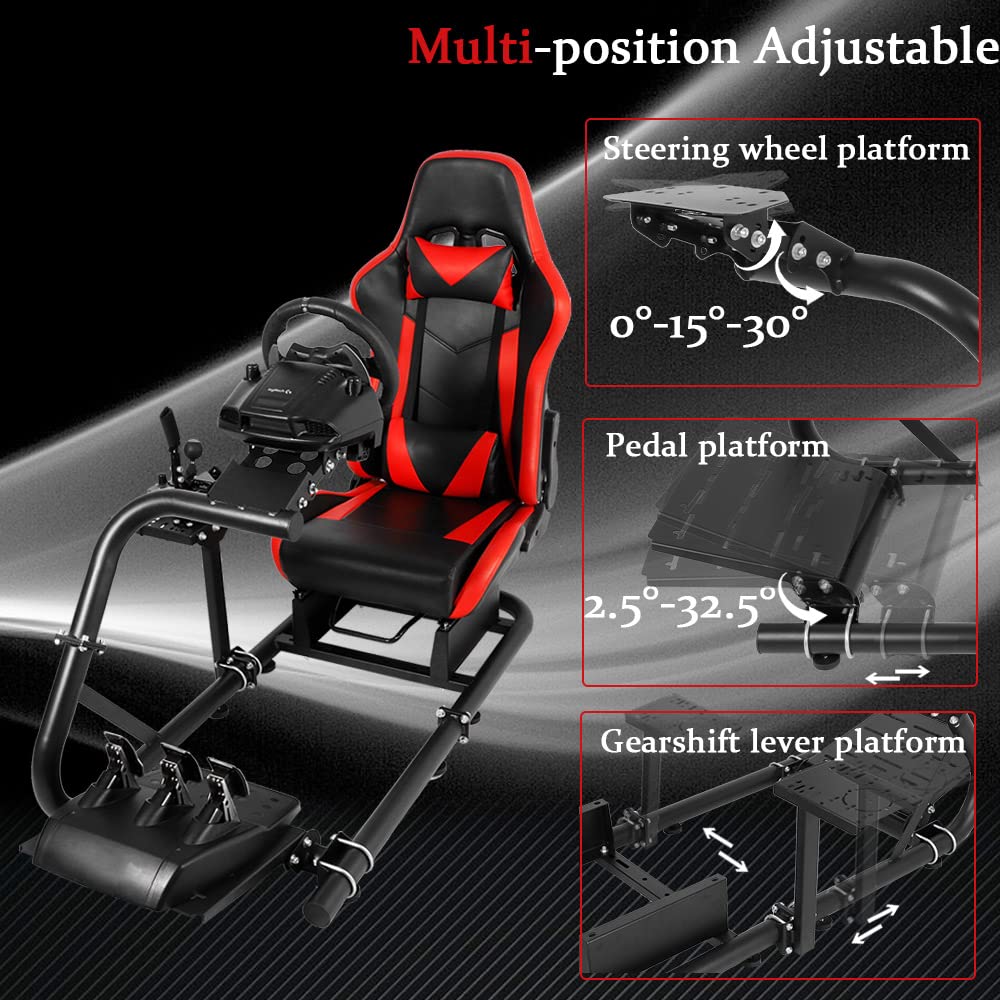 Supllueer Racing Simulatior Cockpit Stand with Red Seat fit for Logitech G920