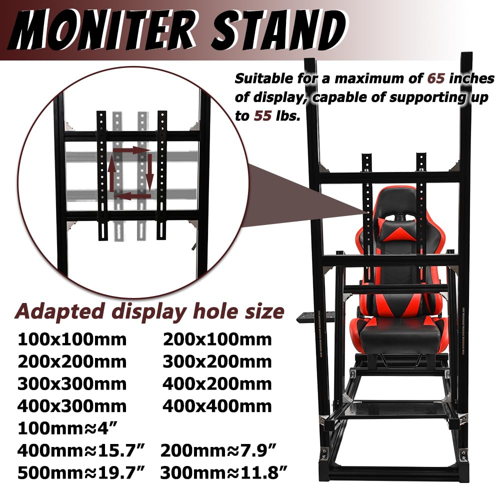 Supllueer Racing F1 Simulator Cockpit with Monitor Stand Racing Seat Fit Logitech