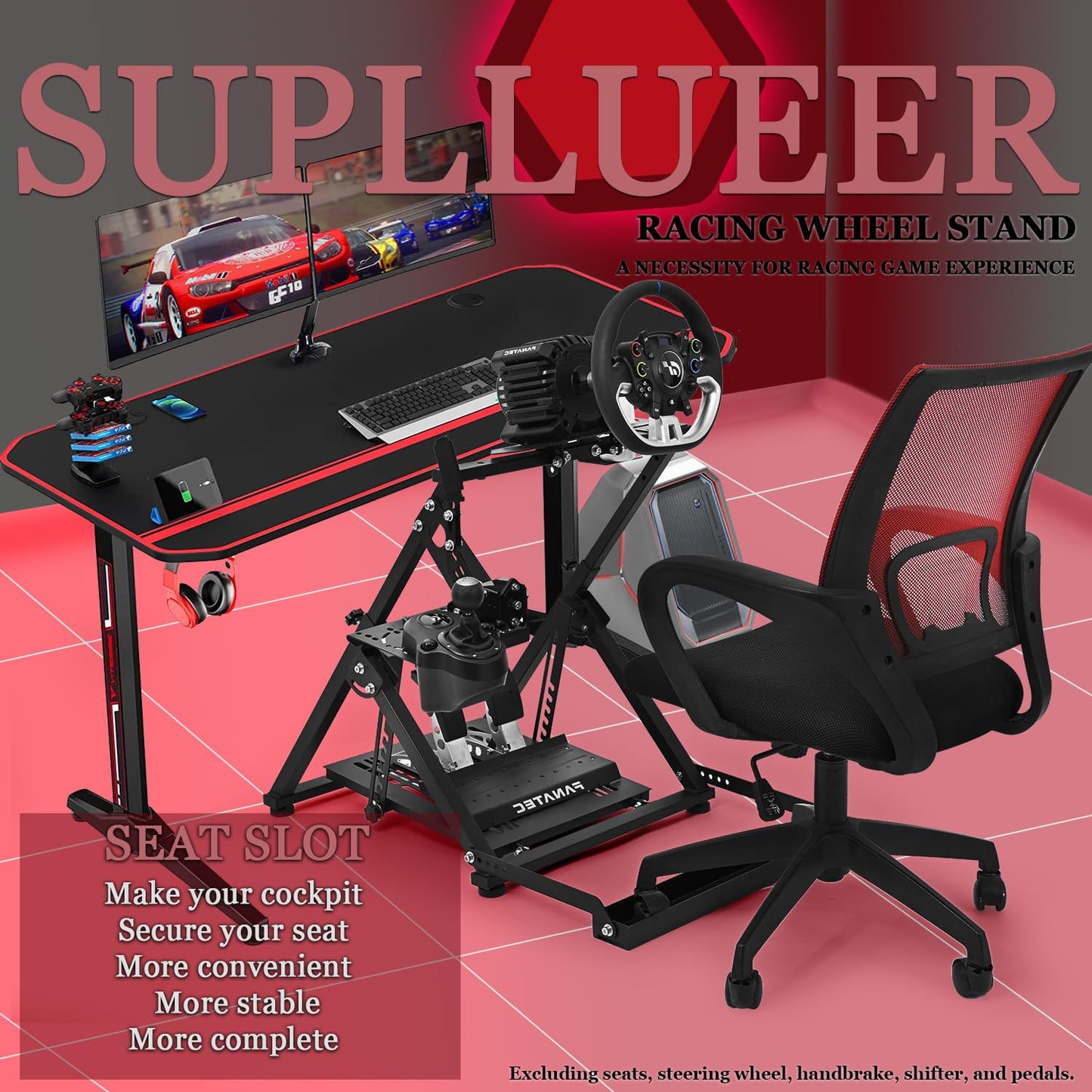Supllueer X Frame Racing Wheel Stand with Seat Slot Fit for Logitech,Thrustmaster,Fanatec