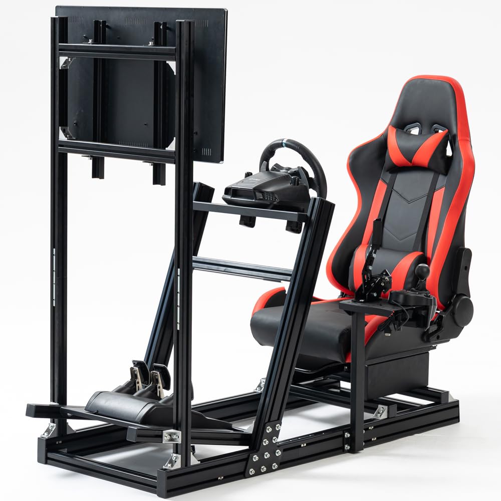Supllueer Racing F1 Simulator Cockpit with Monitor Stand Racing Seat Fit Logitech